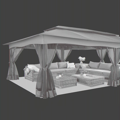Hoteel 12X20 Heavy Duty Outdoor Patio Gazebo with Mosquito Netting and Curtains, Canopy Tent Deck Gazebo with Double Roofs and Metal Steel Frame for Party, Backyard, Deck, Garden, Gray