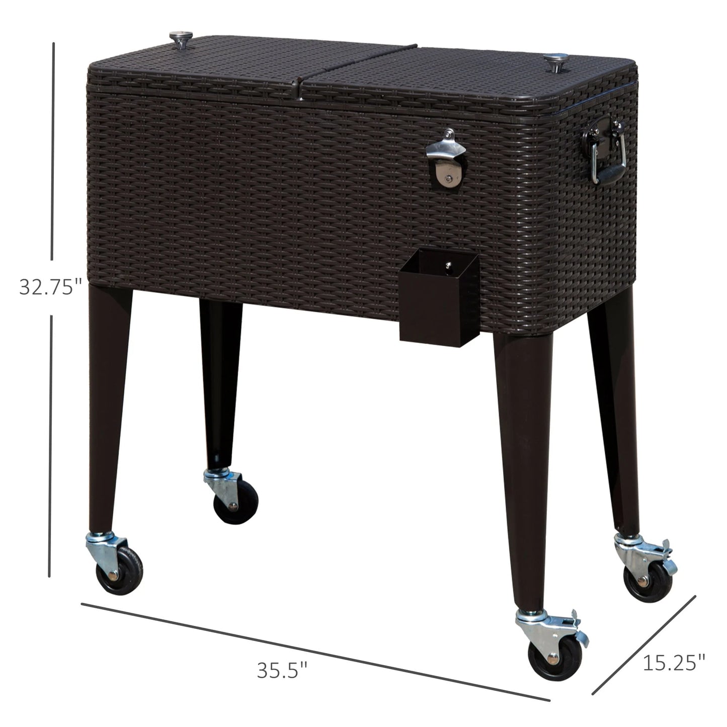 Outdoor 80QT Portable Rolling Patio Rattan Ice Chest Party Cooler Cart Brown
