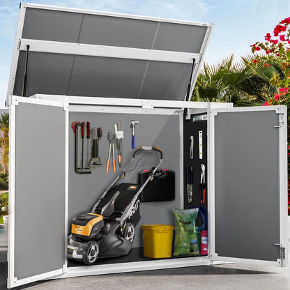 5'3' Outdoor Storage Shed, Resin Storage Cabinet, Garden Tool Shed with Double Lockable Doors, Organizer Cabinet for Patio Yard, Gray